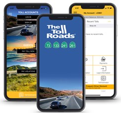 Toll Roads mobile app as seen on a cell phone